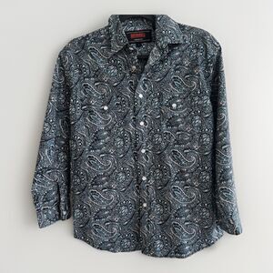 Rock & Roll Denim Red Paisley Retro Pearl Snap Western Shirt Mens L Modern Fit